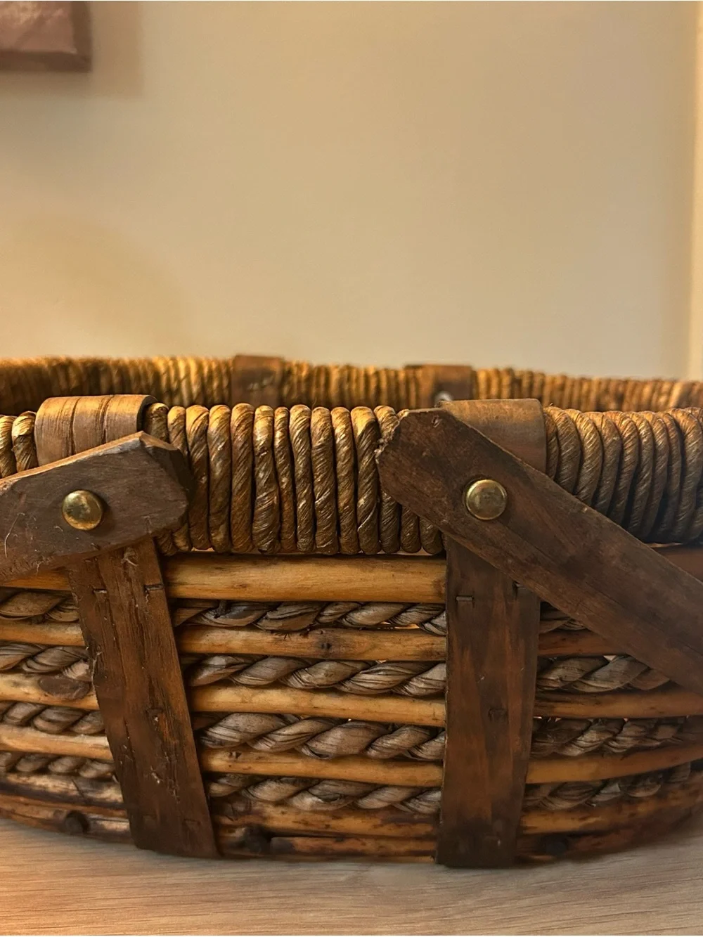 Woven Rustic Brown Decorative Basket with Handles